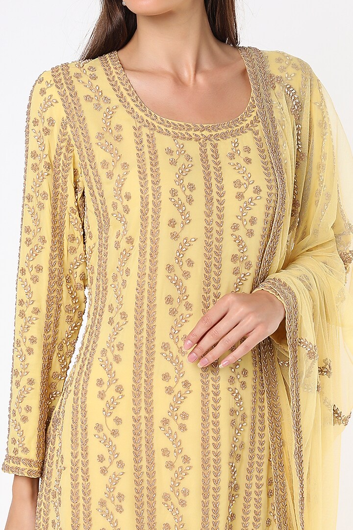 Yellow Georgette Wedding Sharara Set by Malasa at Pernia's Pop Up Shop