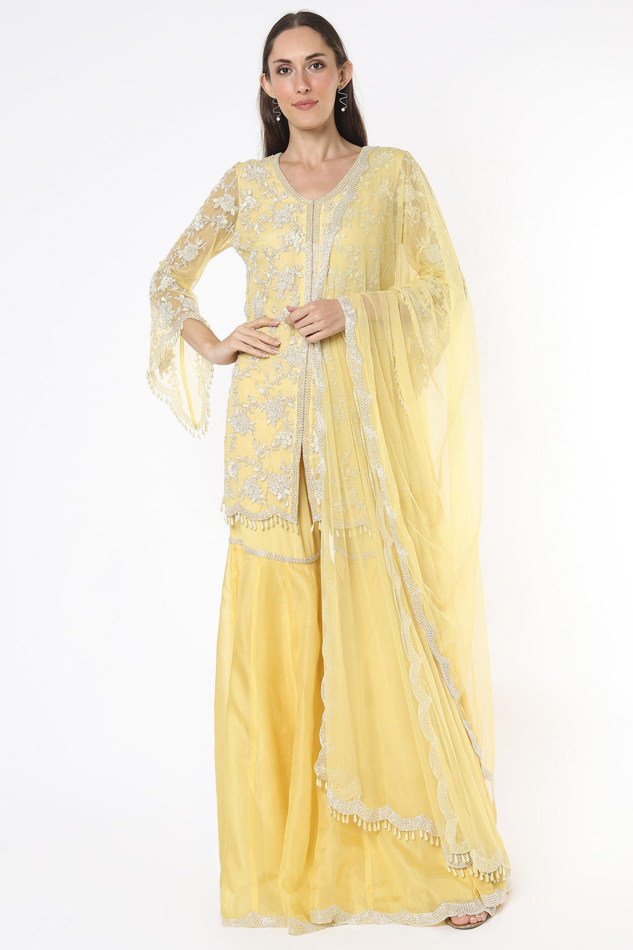 Yellow Net Jacket Set by Malasa at Pernia's Pop Up Shop