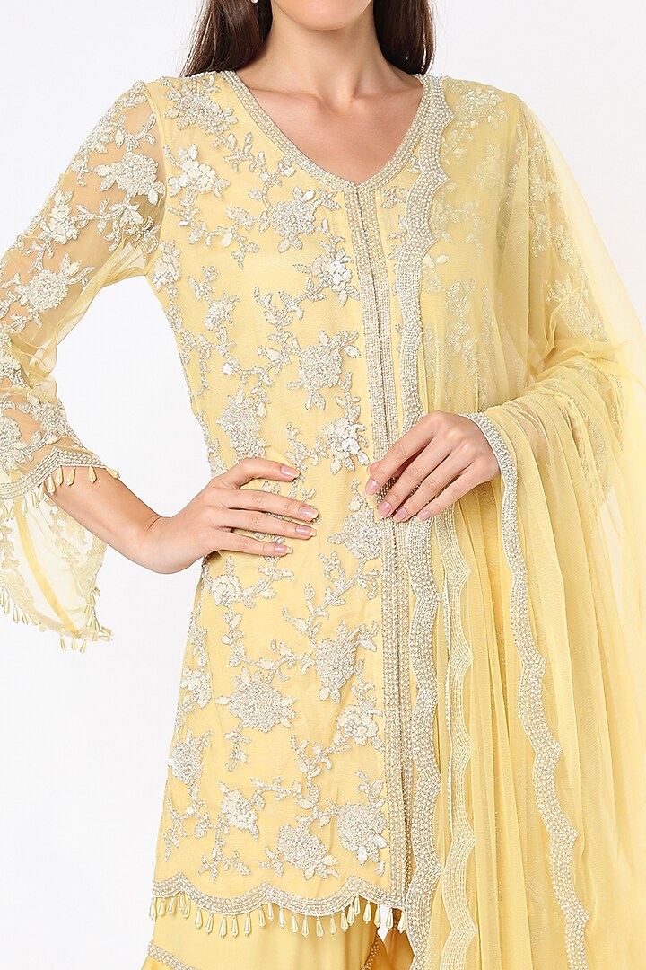 Yellow Net Jacket Set by Malasa at Pernia's Pop Up Shop
