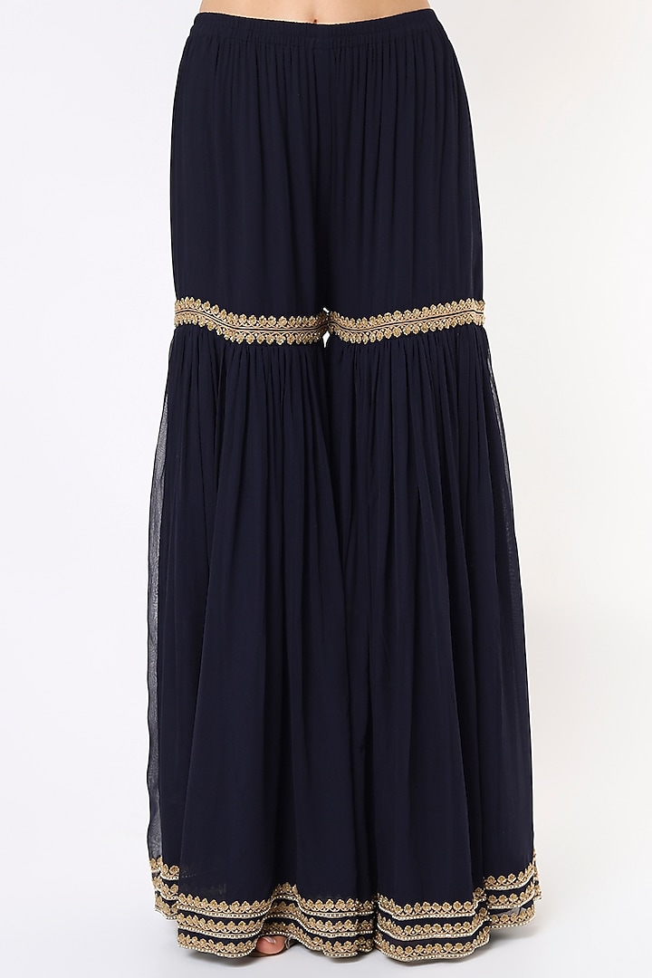 Dark Blue Georgette Wedding Sharara Set by Malasa at Pernia's Pop Up Shop