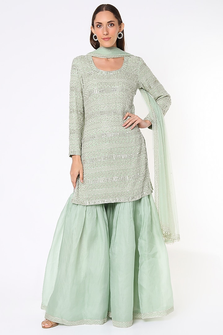 Powder Blue Organza Bridal Sharara Set by Malasa at Pernia's Pop Up Shop