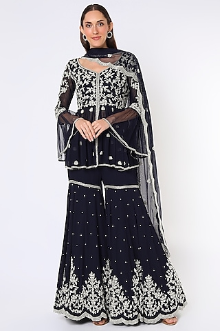 Black Cutdana Hand Work Sharara Set by Malasa