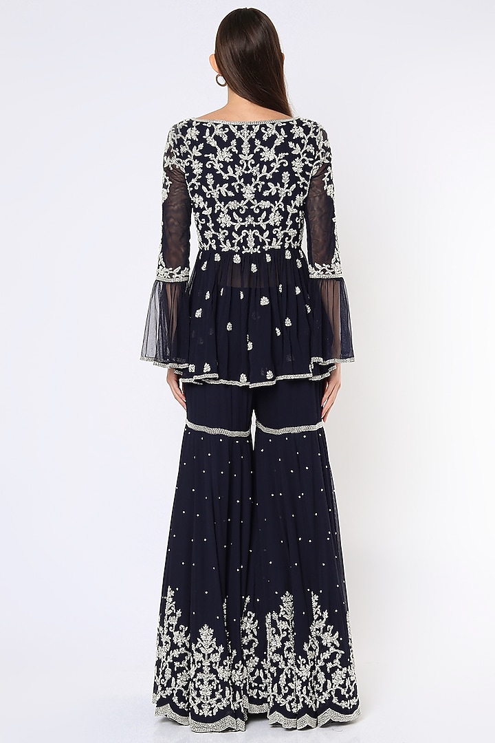 Black Cutdana Hand Work Bridal Sharara Set by Malasa at Pernia's Pop Up Shop