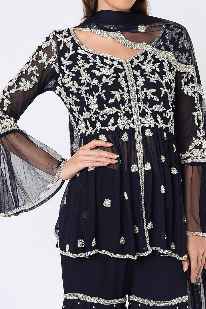 Black Cutdana Hand Work Bridal Sharara Set by Malasa at Pernia's Pop Up Shop