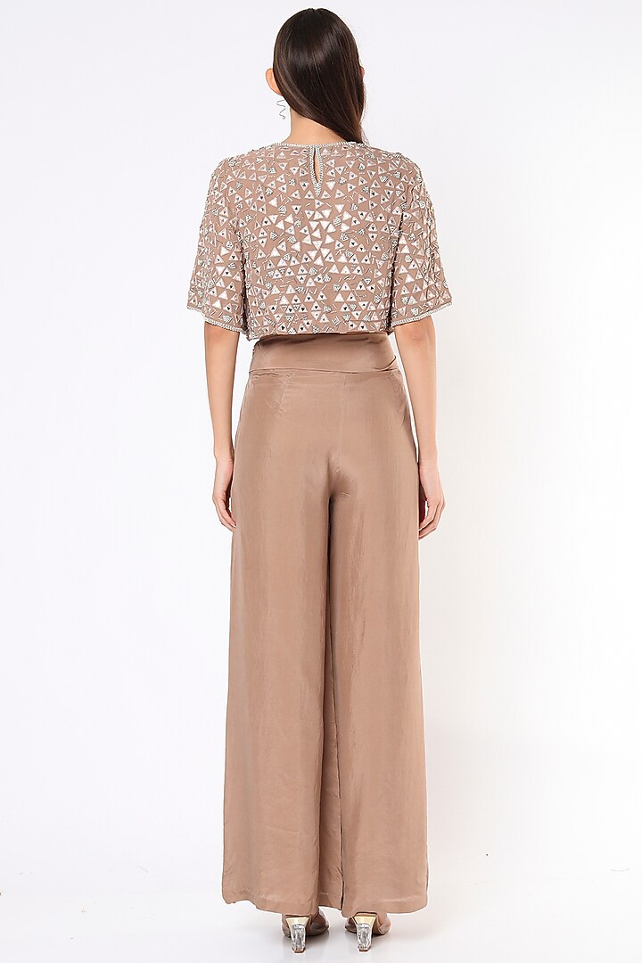 Nude Silk Satin Pant Set by Malasa at Pernia's Pop Up Shop
