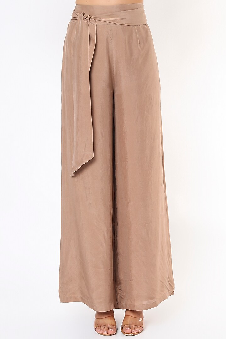 Nude Silk Satin Pant Set by Malasa at Pernia's Pop Up Shop