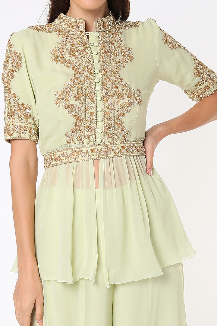 Mint Georgette Wedding Sharara Set by Malasa at Pernia's Pop Up Shop