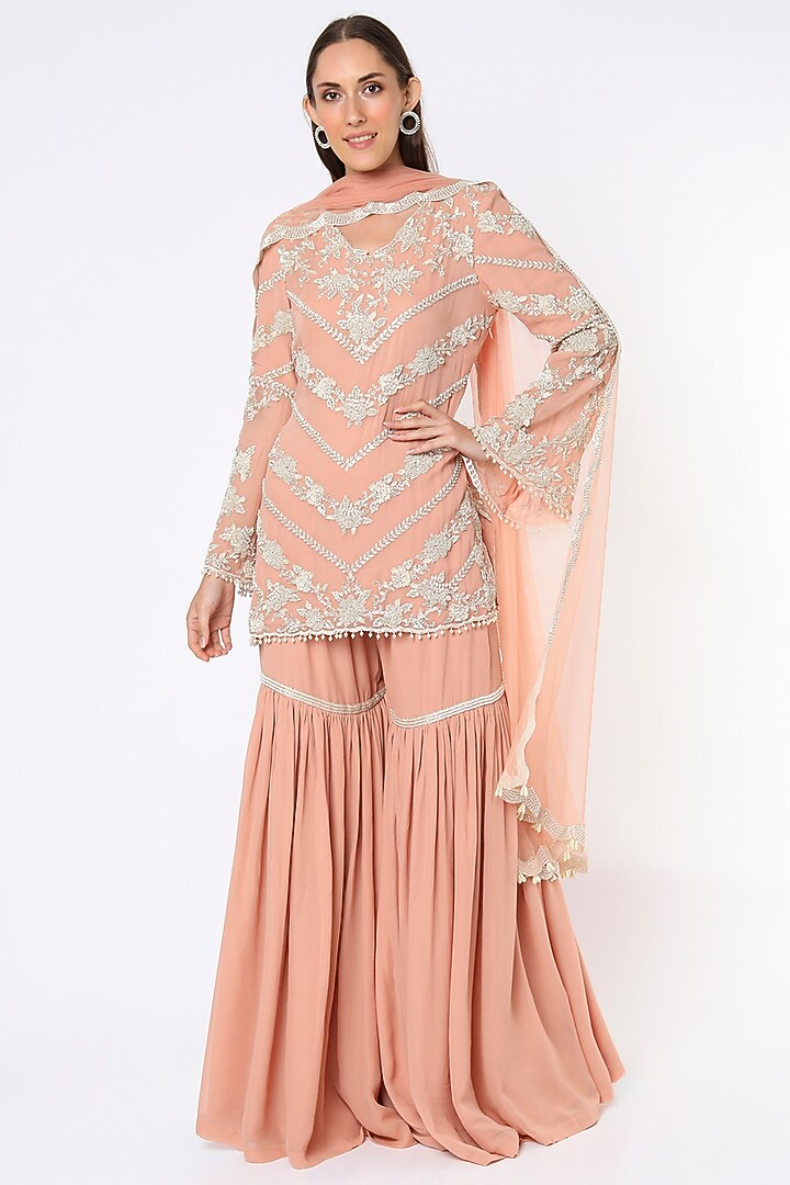 Blush Pink Georgette Wedding Sharara Set by Malasa at Pernia's Pop Up Shop