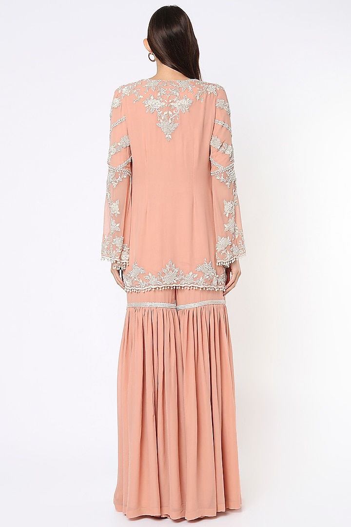 Blush Pink Georgette Wedding Sharara Set by Malasa at Pernia's Pop Up Shop