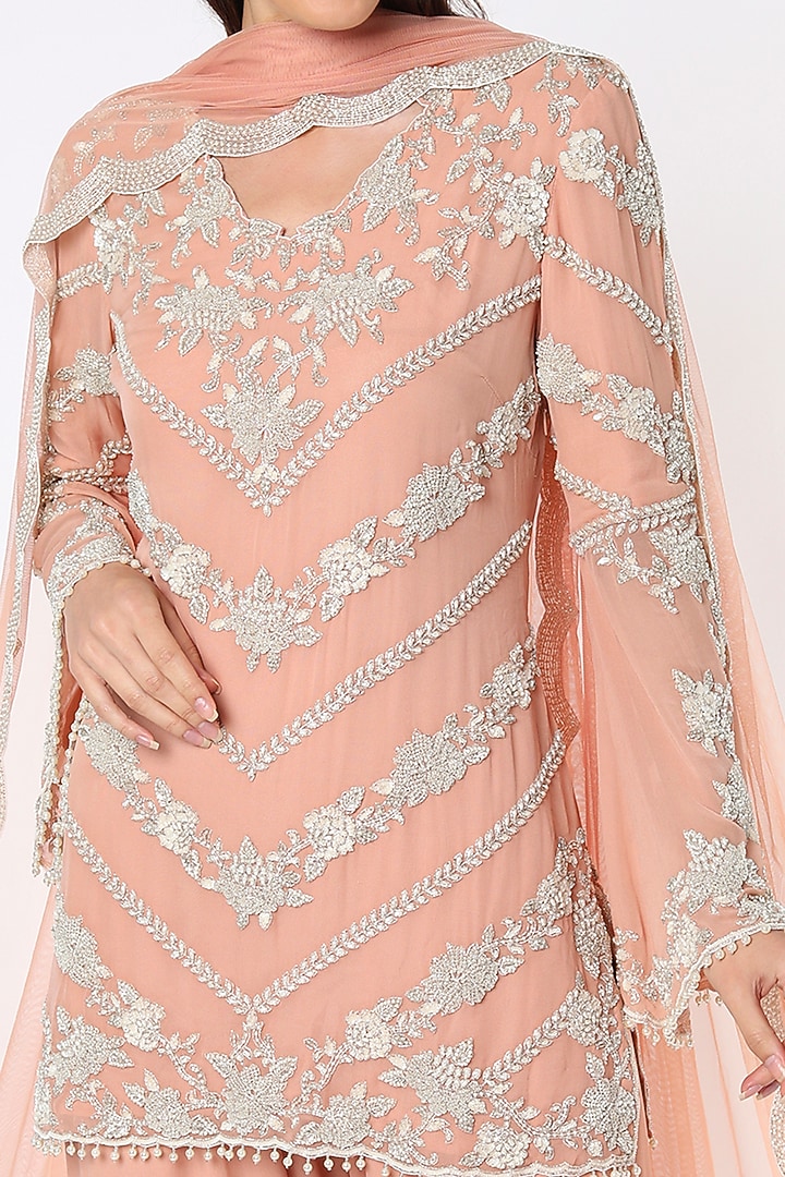 Blush Pink Georgette Wedding Sharara Set by Malasa at Pernia's Pop Up Shop