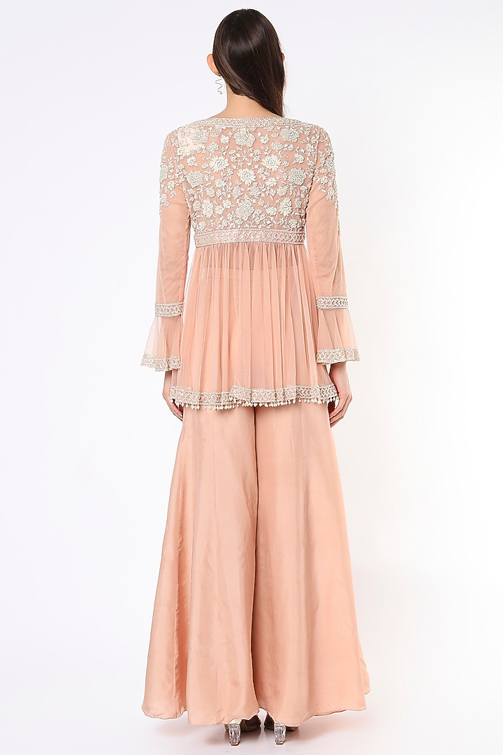 Blush Pink Silk Satin Wedding Sharara Set by Malasa at Pernia's Pop Up Shop