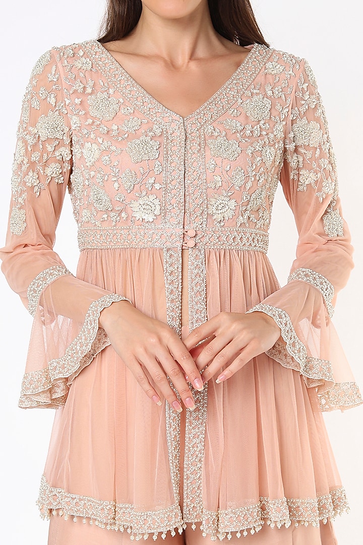 Blush Pink Silk Satin Wedding Sharara Set by Malasa at Pernia's Pop Up Shop