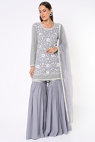 Blue Georgette Sharara Set by Malasa