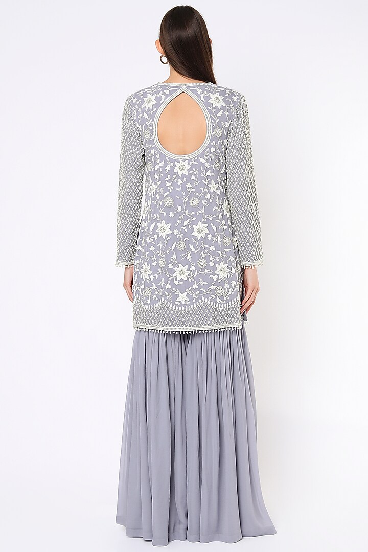 Blue Georgette Wedding Sharara Set by Malasa at Pernia's Pop Up Shop