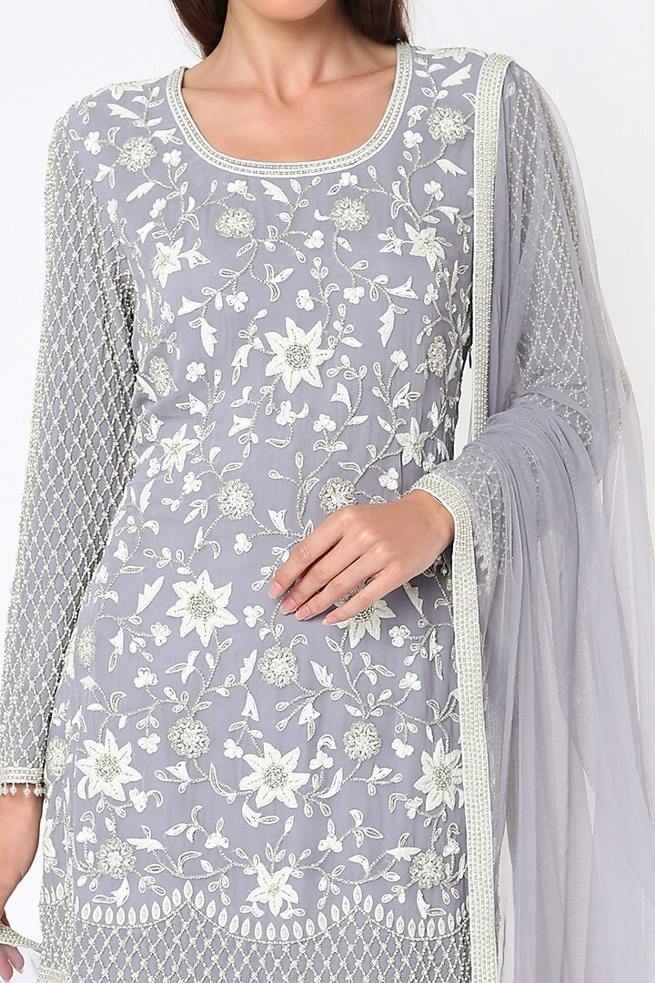 Blue Georgette Wedding Sharara Set by Malasa at Pernia's Pop Up Shop