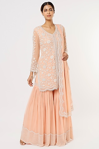 Pink Georgette Sharara Set by Malasa