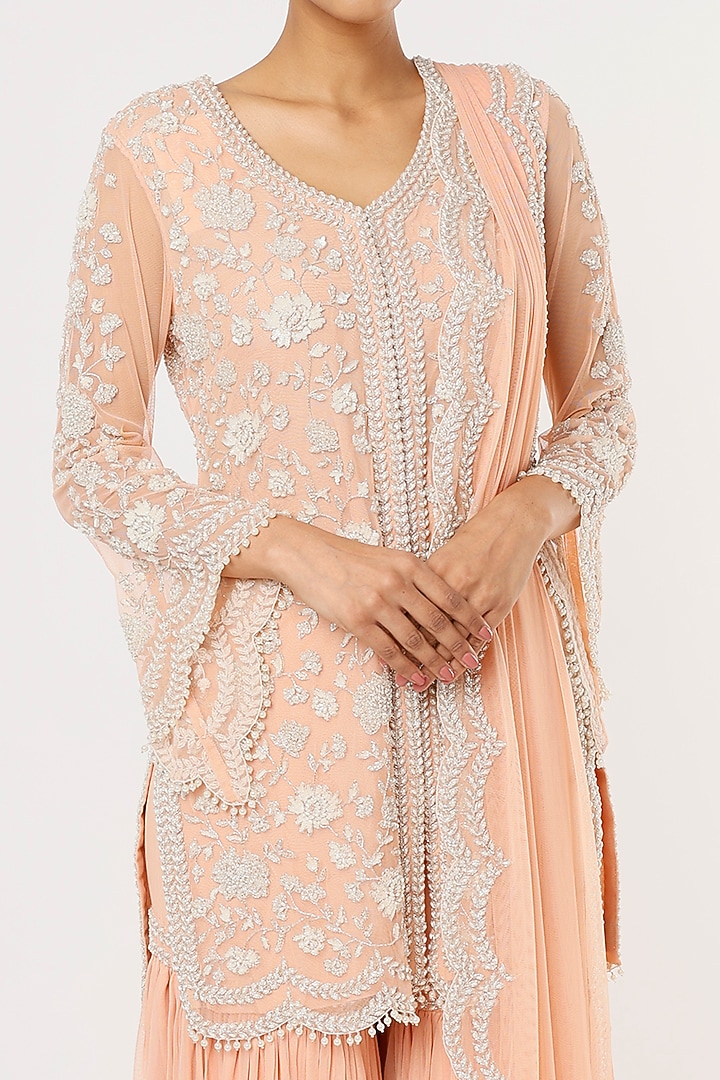 Pink Georgette Bridal Sharara Set by Malasa at Pernia's Pop Up Shop