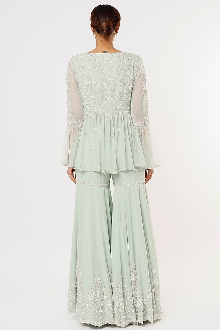 Seafoam Embroidered Bridal Sharara Set by Malasa at Pernia's Pop Up Shop
