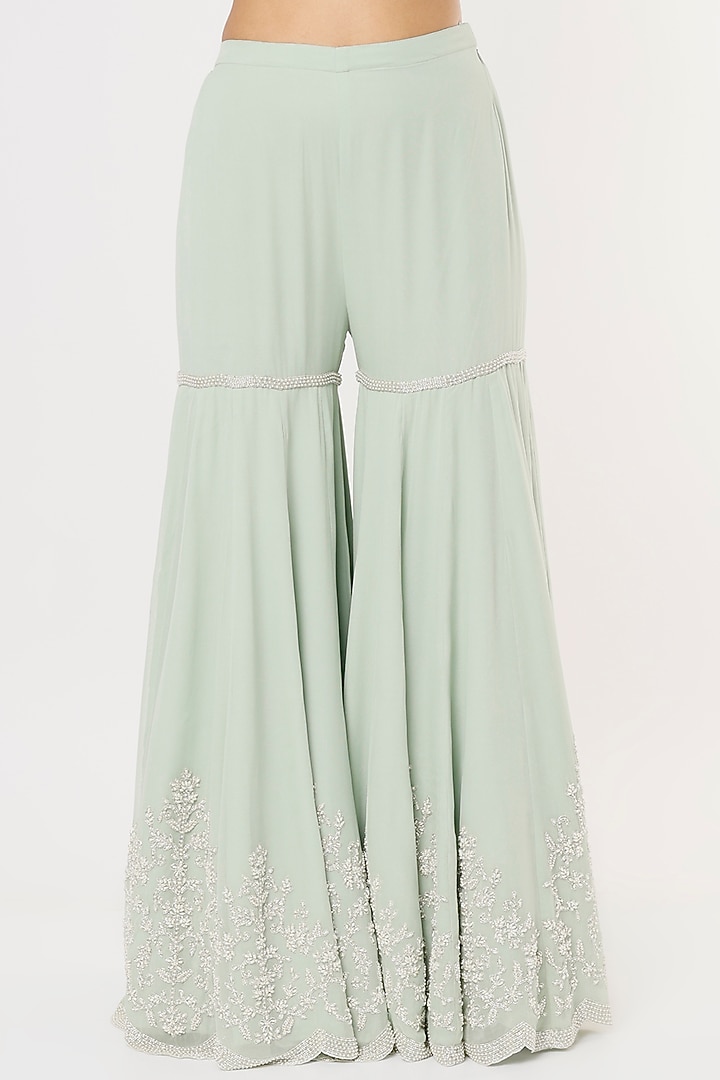 Seafoam Embroidered Bridal Sharara Set by Malasa at Pernia's Pop Up Shop