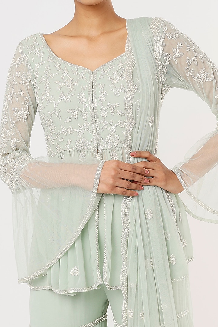 Seafoam Embroidered Bridal Sharara Set by Malasa at Pernia's Pop Up Shop