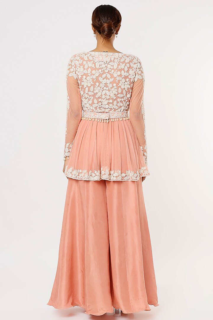 Pink Silk Satin Wedding Sharara Set by Malasa at Pernia's Pop Up Shop