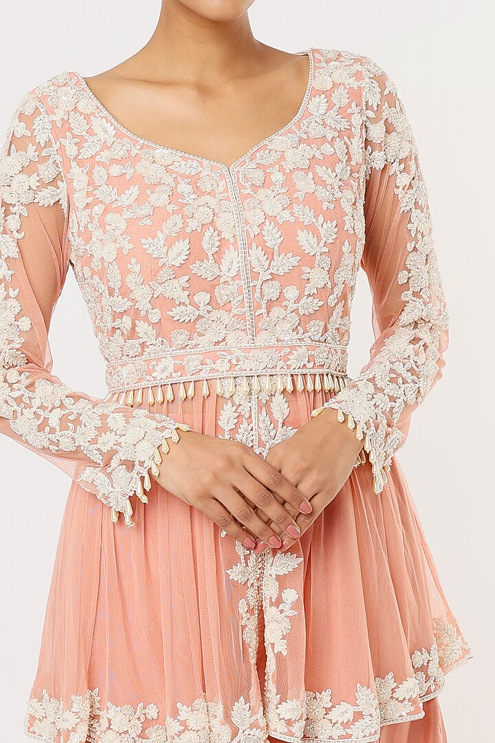 Pink Silk Satin Wedding Sharara Set by Malasa at Pernia's Pop Up Shop