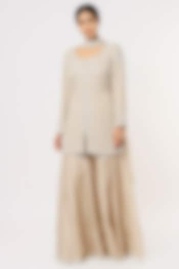 Champagne Embroidered Sharara Set by Malasa at Pernia's Pop Up Shop