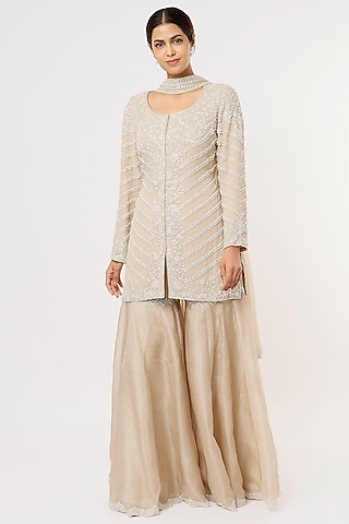 Champagne Embroidered Sharara Set by Malasa