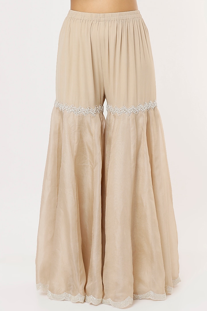 Champagne Embroidered Bridal Sharara Set by Malasa at Pernia's Pop Up Shop