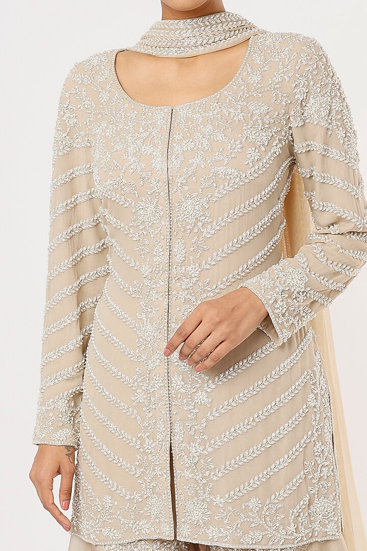 Champagne Embroidered Bridal Sharara Set by Malasa at Pernia's Pop Up Shop