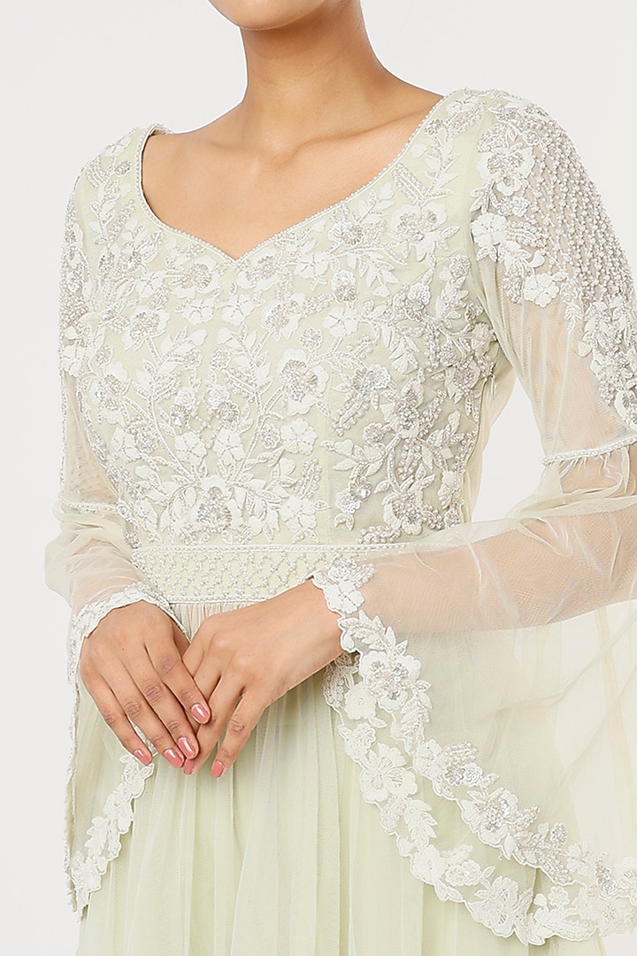 Mint Green Embroidered Kurta Set by Malasa at Pernia's Pop Up Shop