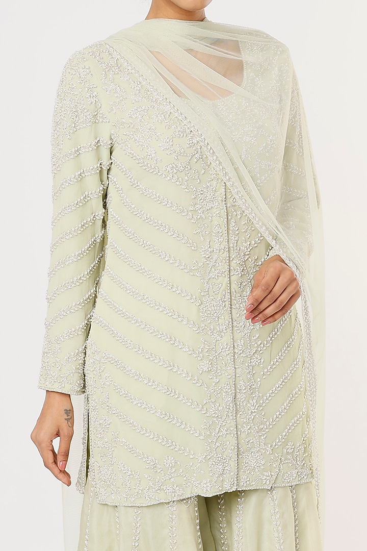 Mint Green Organza Bridal Sharara Set by Malasa at Pernia's Pop Up Shop