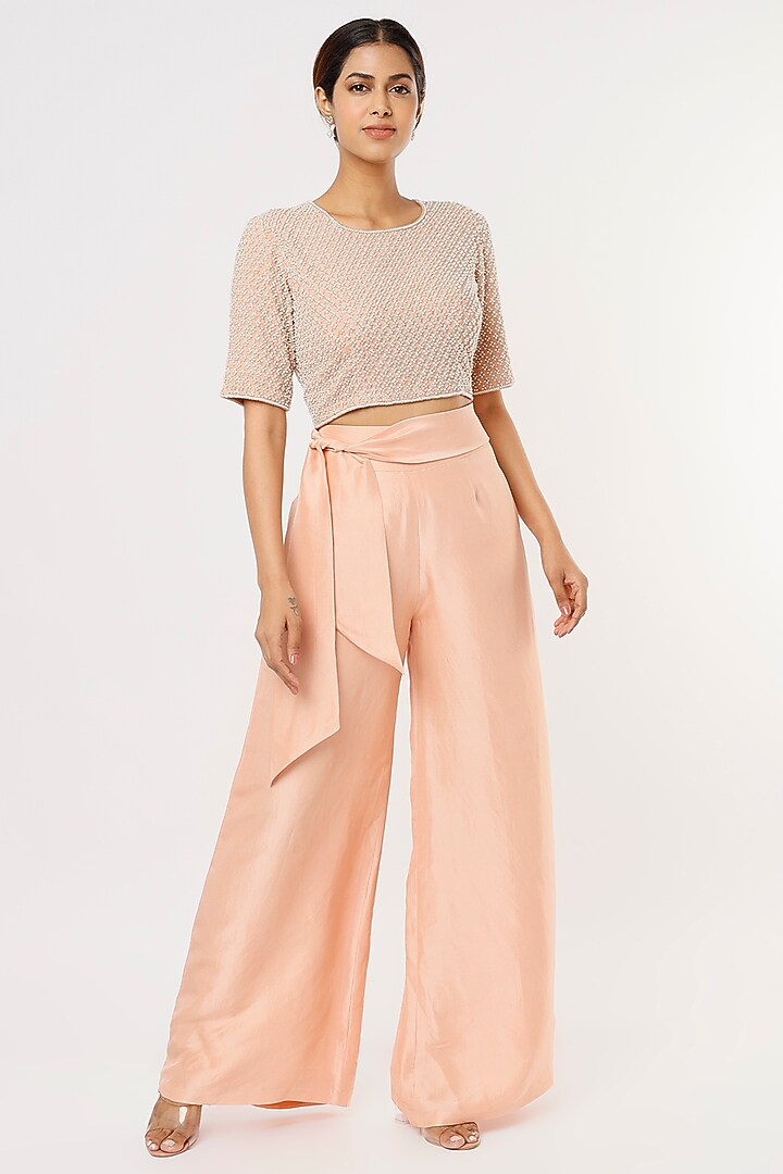 Pink Silk Satin Pant Set by Malasa at Pernia's Pop Up Shop