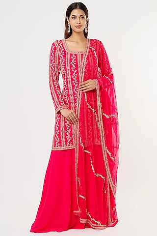 Hot Pink Georgette Sharara Set by Malasa