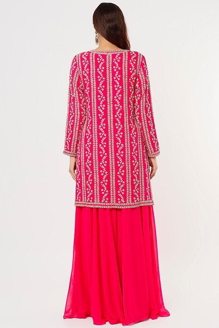 Hot Pink Georgette Wedding Sharara Set by Malasa at Pernia's Pop Up Shop
