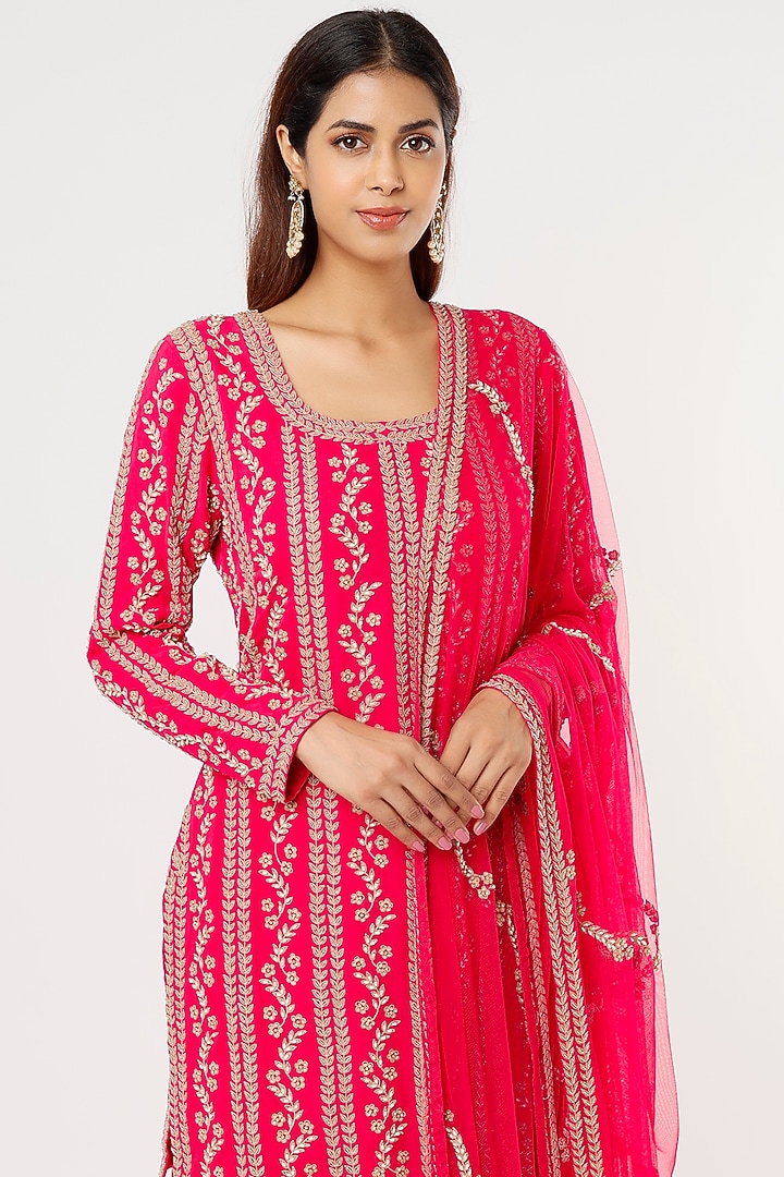 Hot Pink Georgette Wedding Sharara Set by Malasa at Pernia's Pop Up Shop