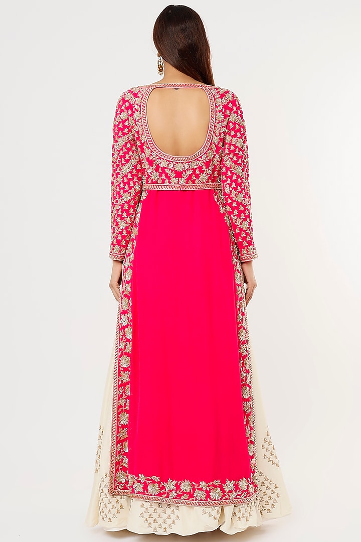 Hot Pink Hand Embroidered Jacket Set by Malasa at Pernia's Pop Up Shop