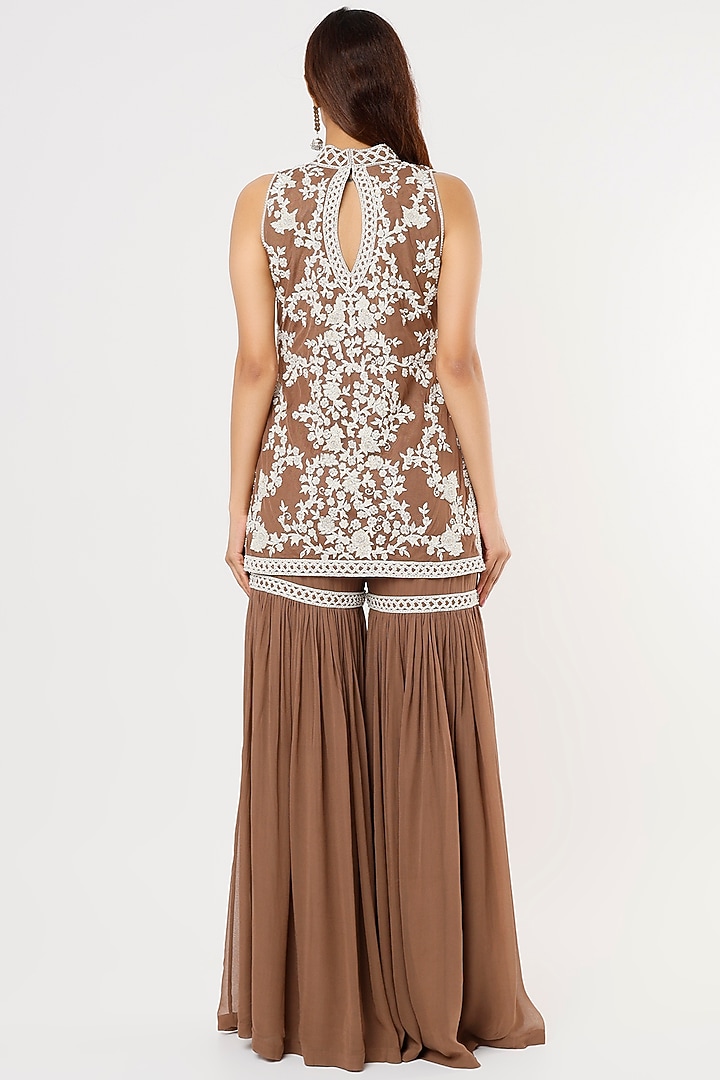 Brown Georgette Wedding Sharara Set by Malasa at Pernia's Pop Up Shop