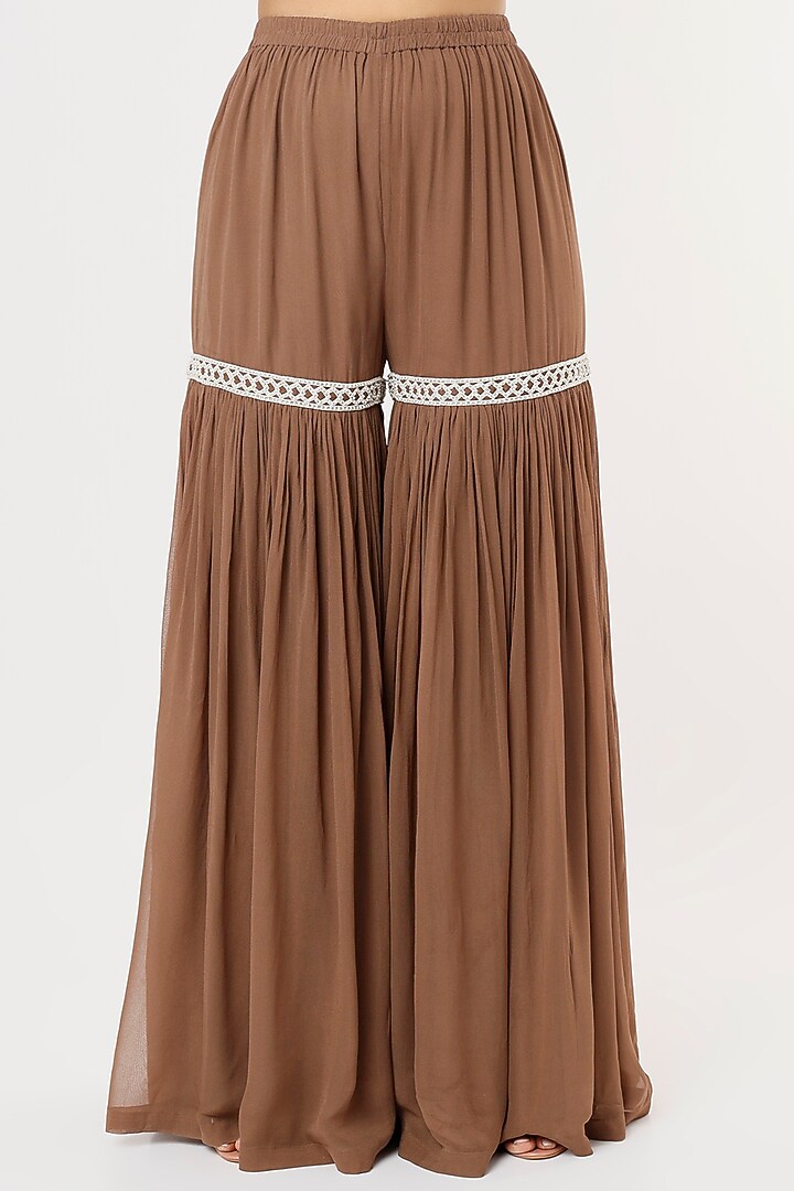 Brown Georgette Wedding Sharara Set by Malasa at Pernia's Pop Up Shop