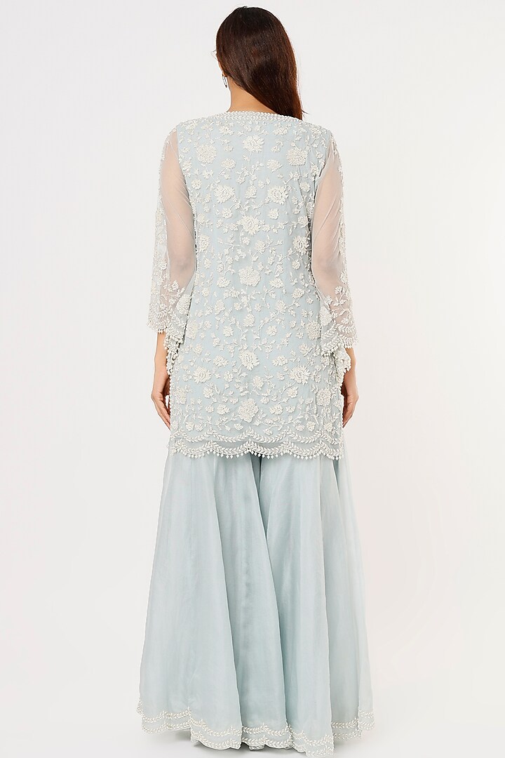 Ice Blue Organza Bridal Sharara Set by Malasa at Pernia's Pop Up Shop