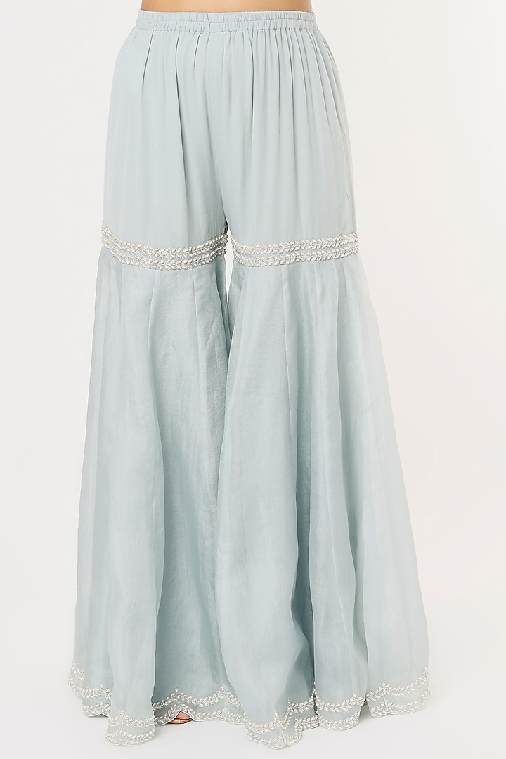 Ice Blue Organza Bridal Sharara Set by Malasa at Pernia's Pop Up Shop