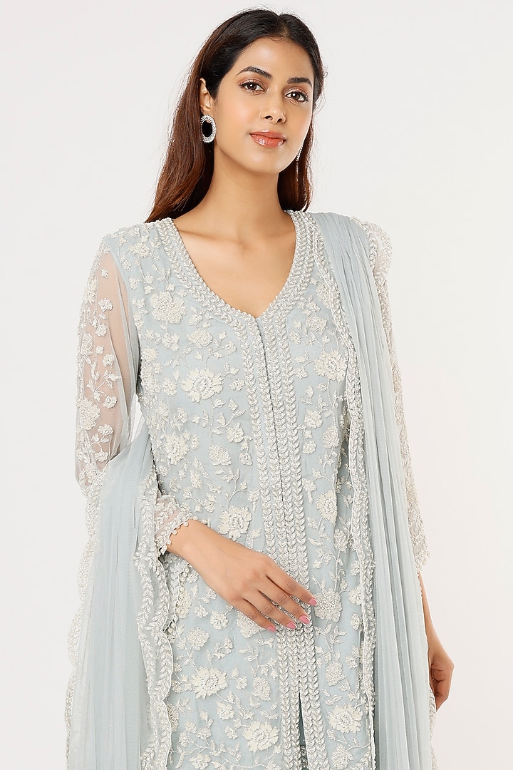 Ice Blue Organza Bridal Sharara Set by Malasa at Pernia's Pop Up Shop