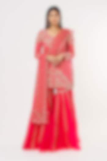 Hot Pink Organza Sharara Set by Malasa