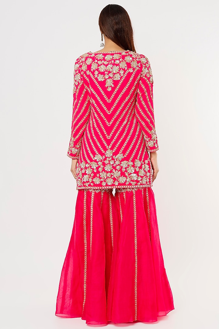 Hot Pink Organza Bridal Sharara Set by Malasa at Pernia's Pop Up Shop