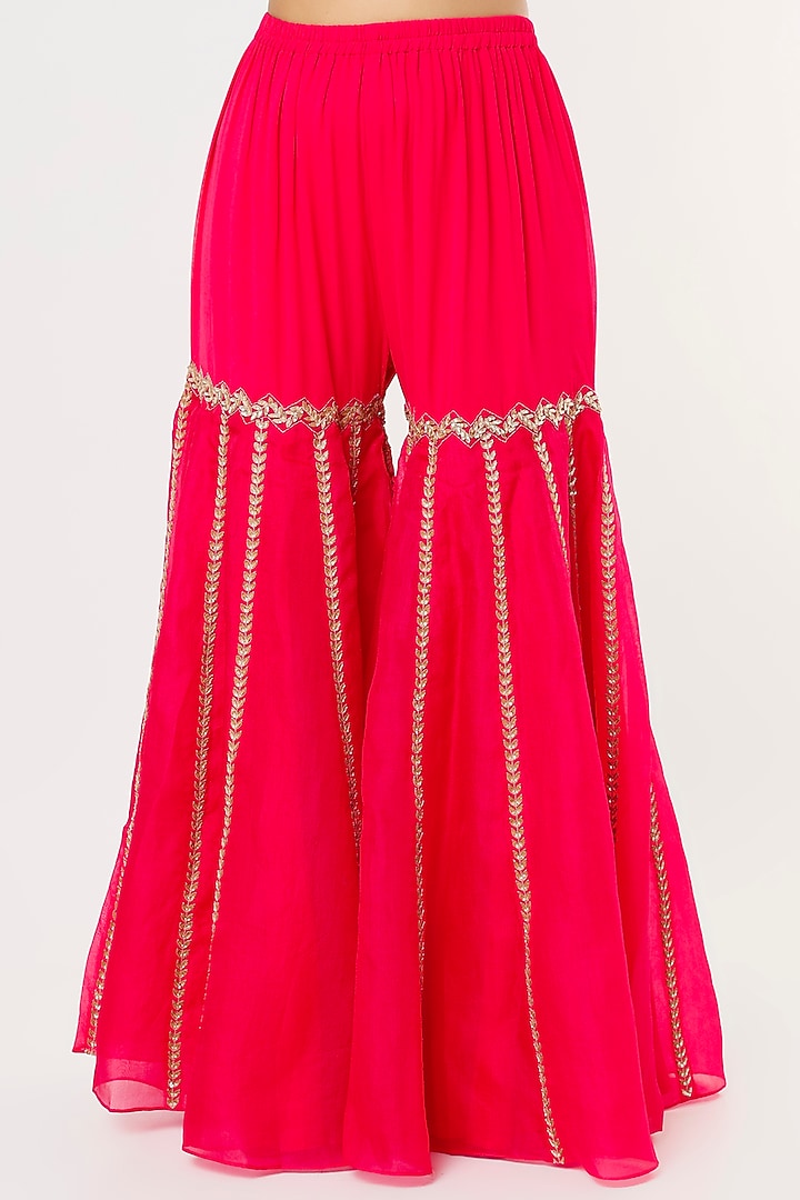 Hot Pink Organza Bridal Sharara Set by Malasa at Pernia's Pop Up Shop