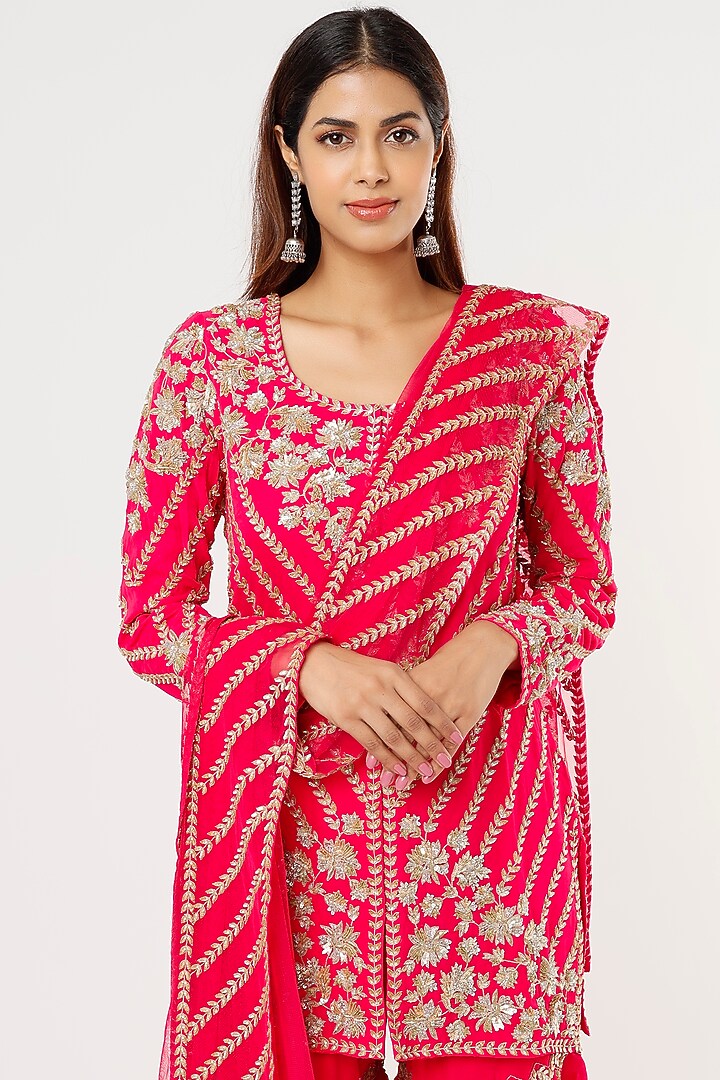 Hot Pink Organza Bridal Sharara Set by Malasa at Pernia's Pop Up Shop