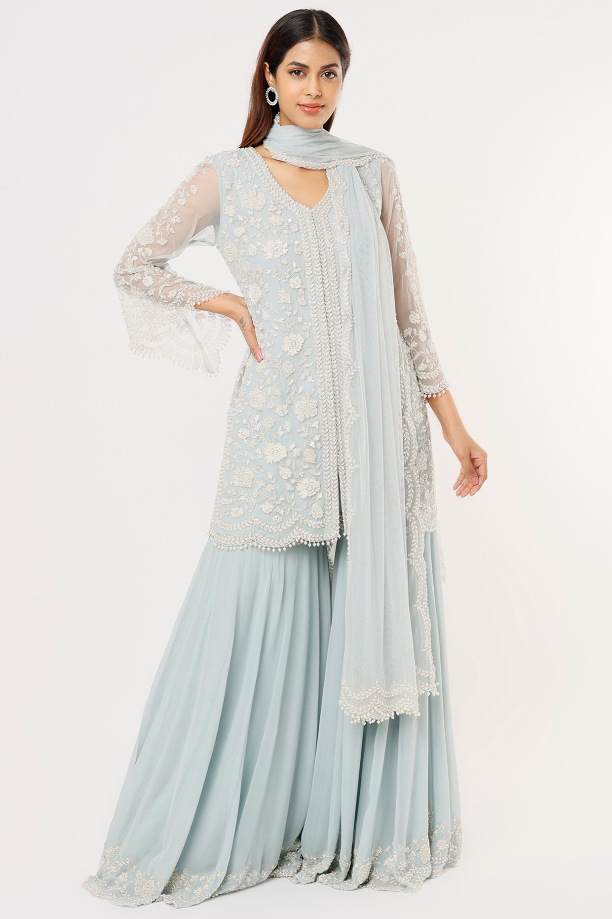 Net Mohini Glamour Heavy Long Embroidered Dress With Koti at Rs 1799 in  Surat