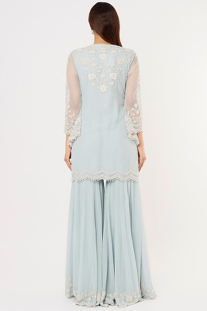 Ice Blue Georgette Bridal Sharara Set by Malasa at Pernia's Pop Up Shop