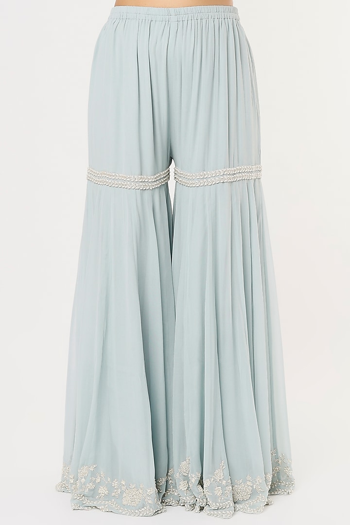 Ice Blue Georgette Bridal Sharara Set by Malasa at Pernia's Pop Up Shop