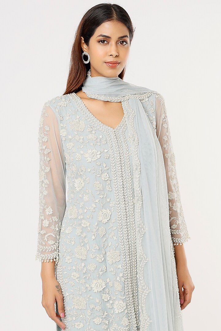 Ice Blue Georgette Bridal Sharara Set by Malasa at Pernia's Pop Up Shop
